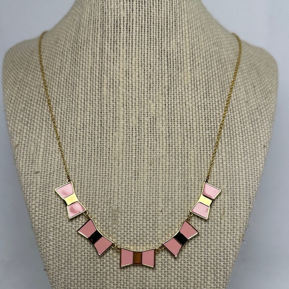 Kate Spade Pink & Gold Bow Necklace – 20” Long / 3” Extender (EUC)